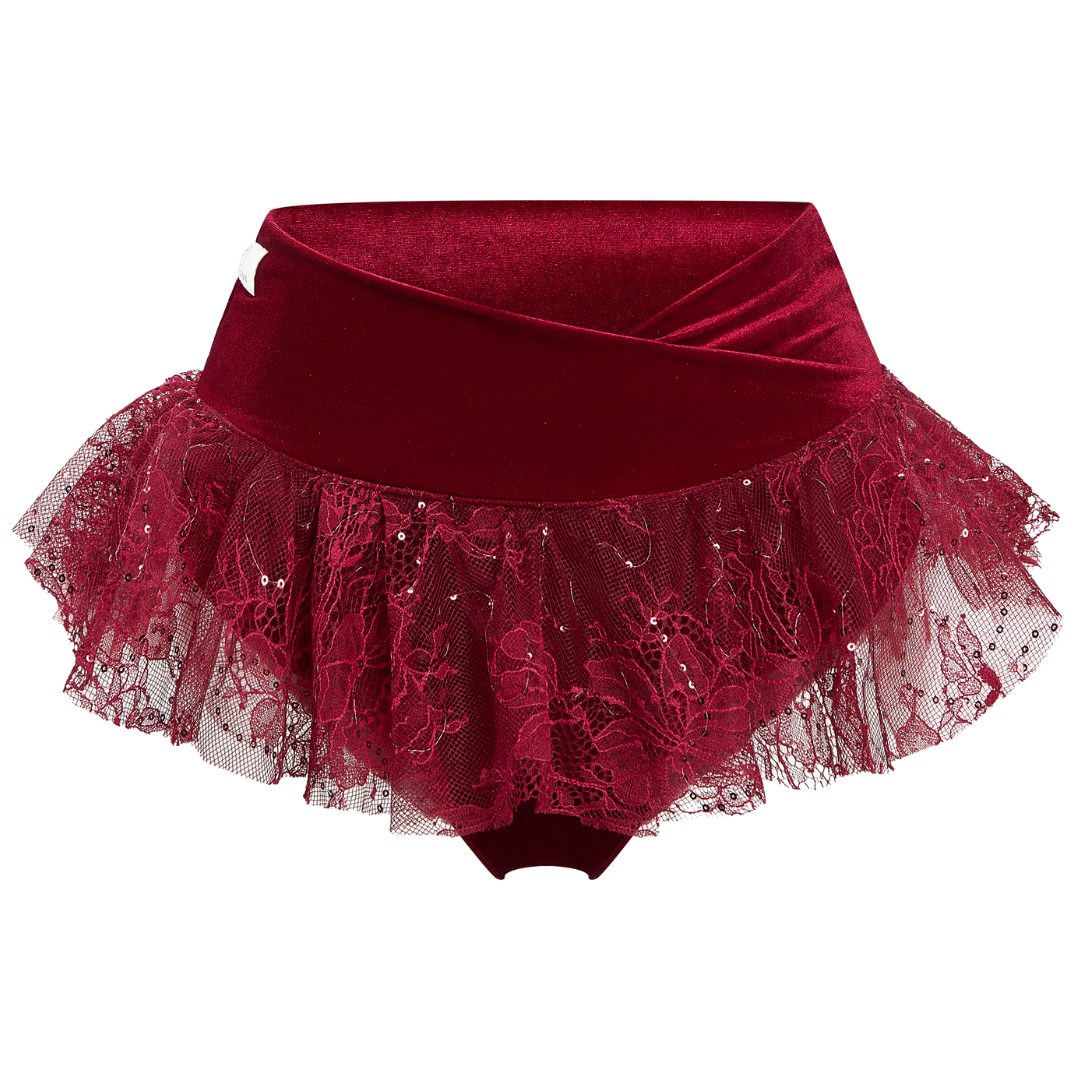 Red velvet skirt with lace trim on a white background Aura Design by Spincess Red Bottom 3D