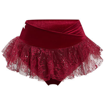 Red velvet skirt with lace trim on a white background Aura Design by Spincess Red Bottom 3D
