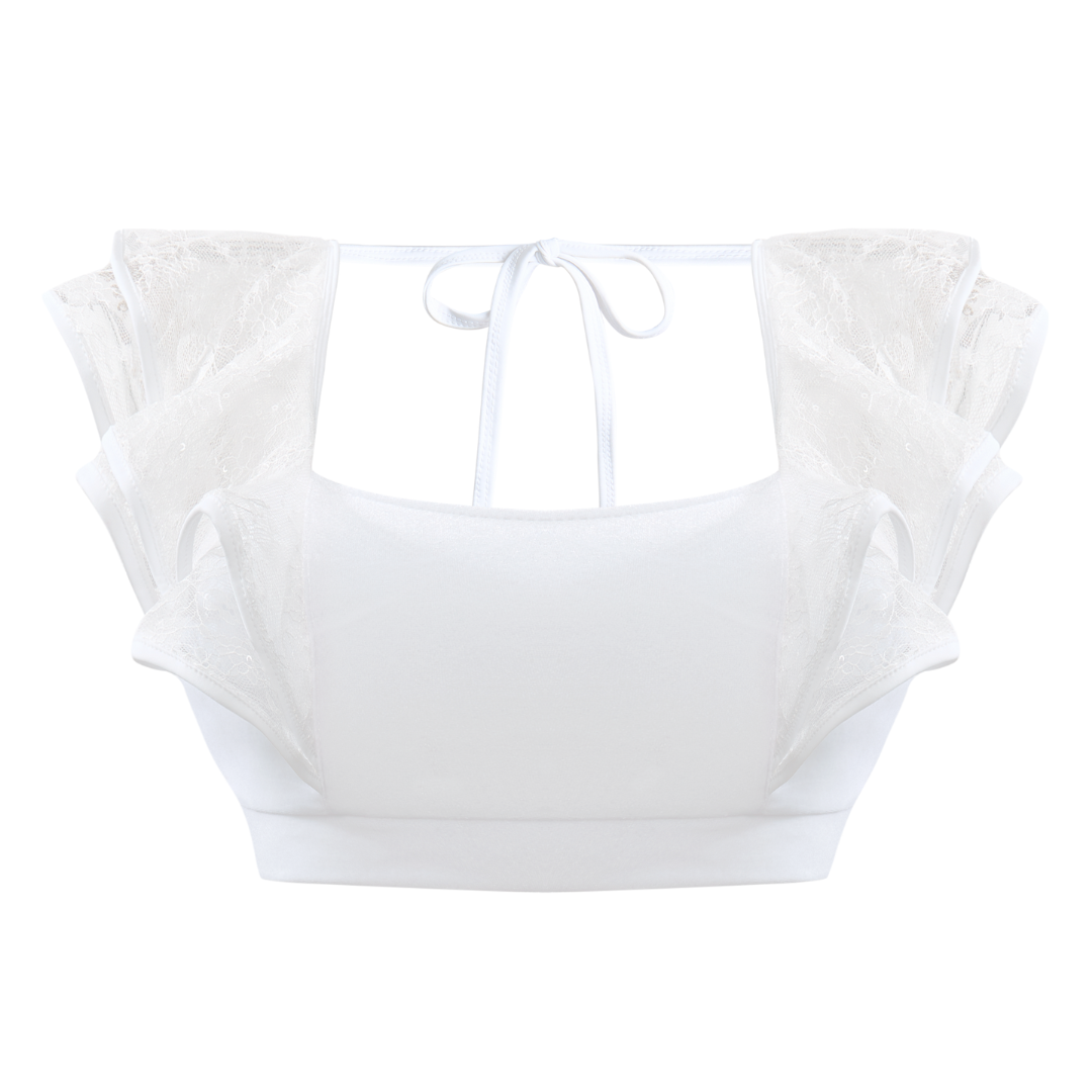White crop top with ruffled sleeves on a white background Aura Design by Spincess White 3D