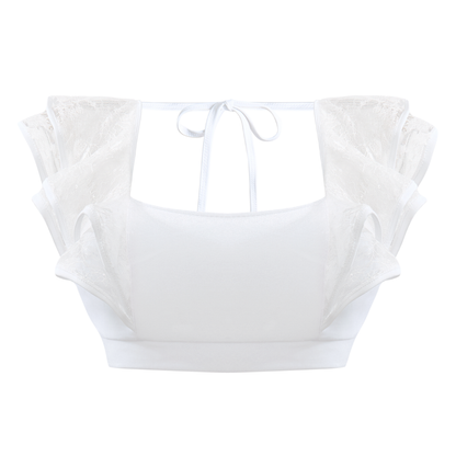 White crop top with ruffled sleeves on a white background Aura Design by Spincess White 3D
