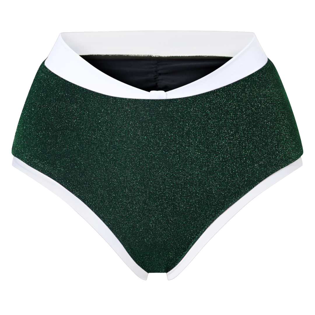 A person wearing a green pole dance outfit, consisting of a tube top and briefs, with a transparent bra strap. Coco Outfit Dancewear by Spincess 3D Bottom Green
