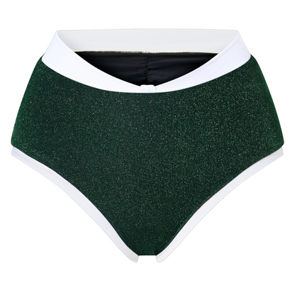 A person wearing a green pole dance outfit, consisting of a tube top and briefs, with a transparent bra strap. Coco Outfit Dancewear by Spincess 3D Bottom Green