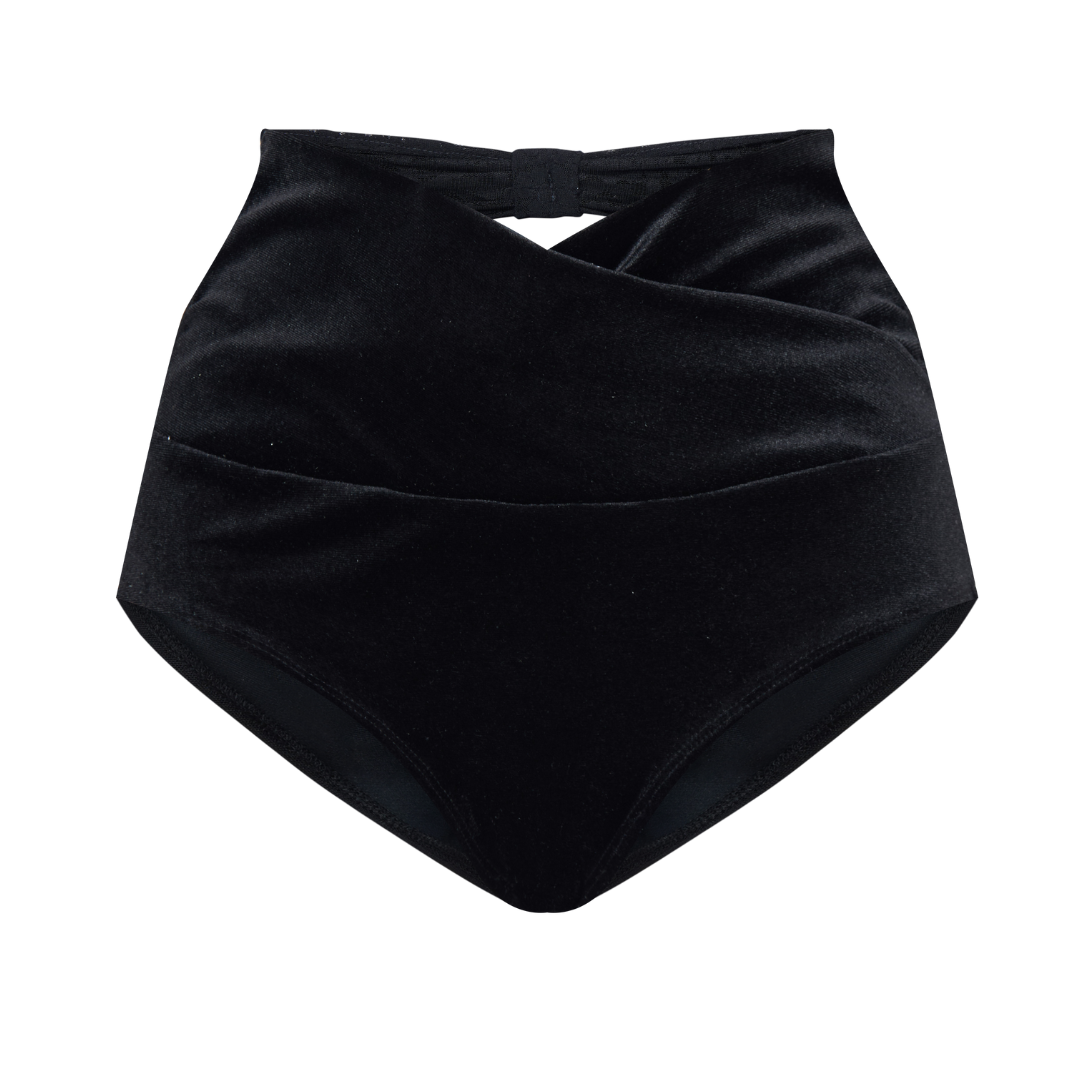 Black high-waisted bikini bottom on a white background Nyx Bottom Black 3D designed by Spincess Pole Dance, Aerial, Ballet Dancewear Elegant Dance Outfit