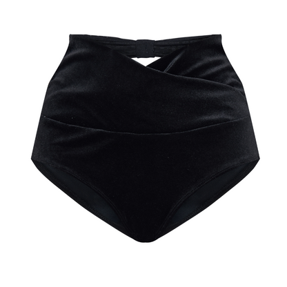 Black high-waisted bikini bottom on a white background Nyx Bottom Black 3D designed by Spincess Pole Dance, Aerial, Ballet Dancewear Elegant Dance Outfit