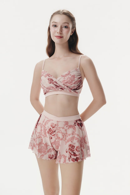 Woman wearing a floral two-piece outfit on a white background Serene outfit design by Spincess pink